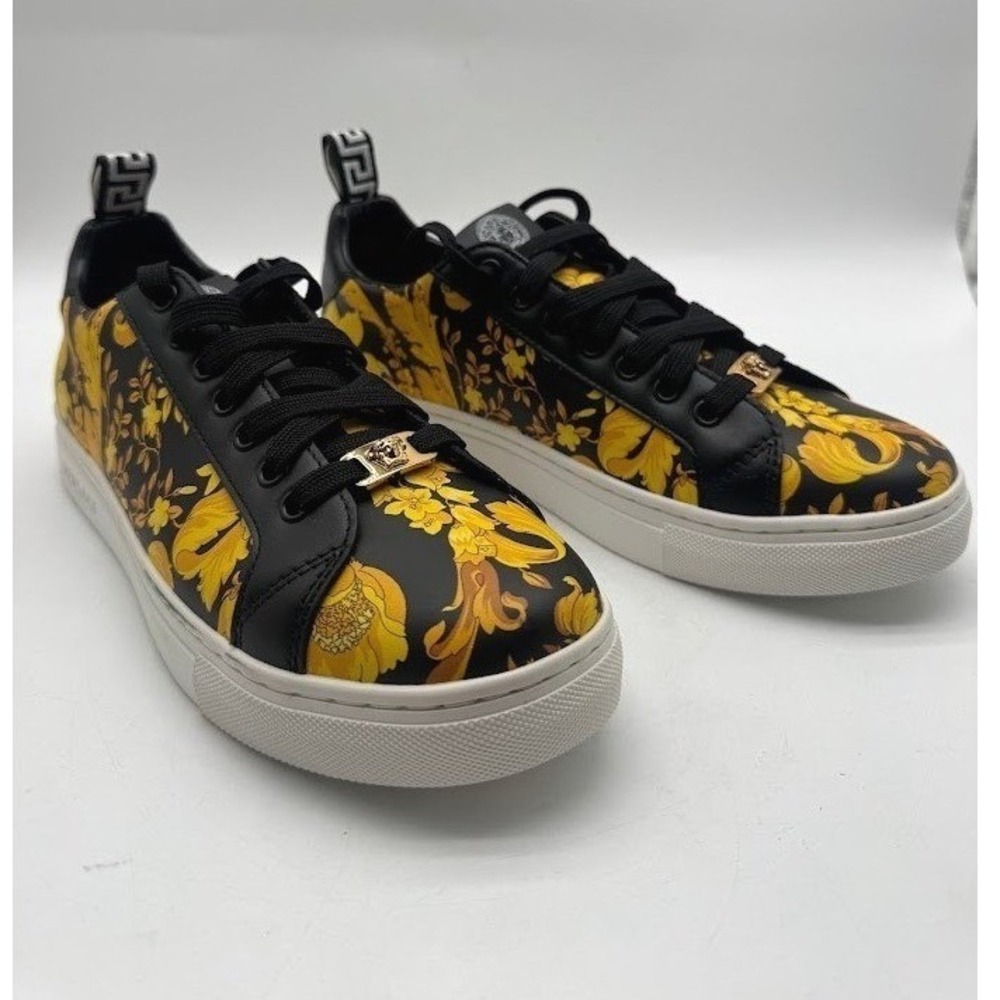 Versace Women Barocco Medusa Sneakers Black Gold IT 38 US 8 Luxury Low Top